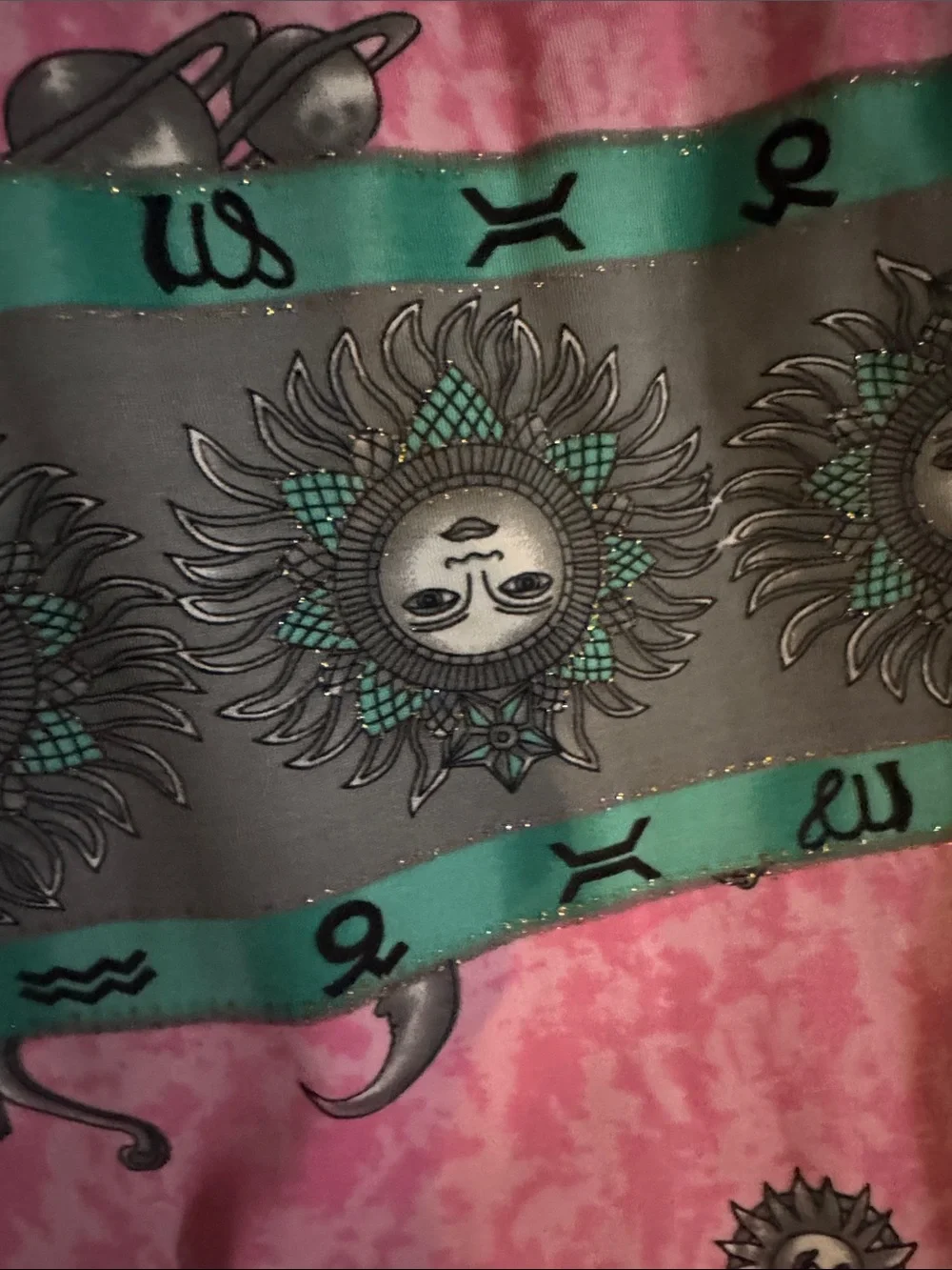 Vintage 90s Celestial Sun Moon Stars Quilted Throw Blanket Pink Teal Retro 36x62
